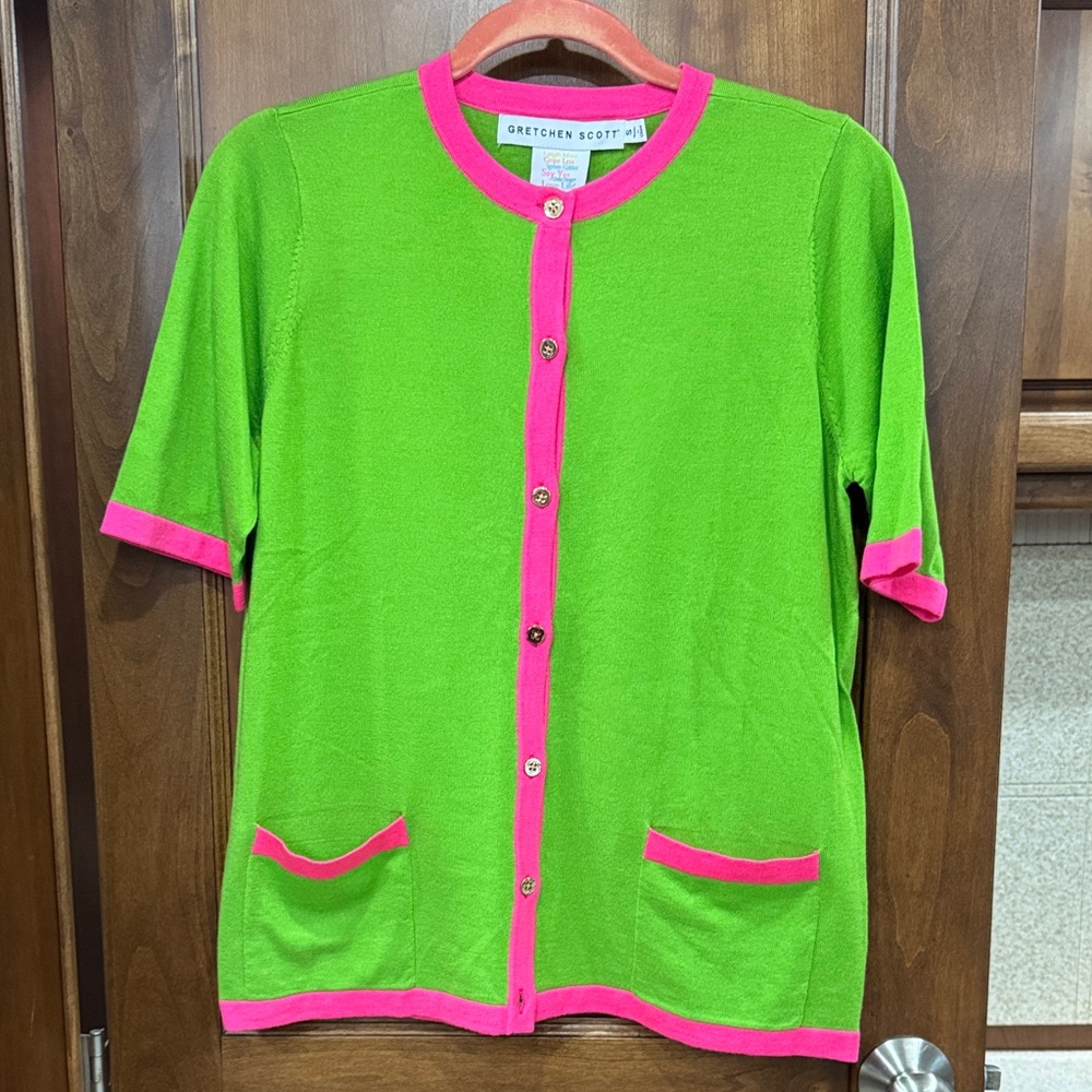 Gretchen Scott Designs Green and Pink Cardigan NWT
